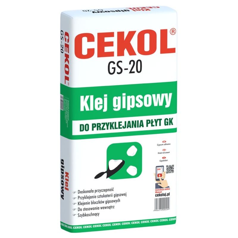 Klej gipsowy GS-20 - 20 kg CEKOL