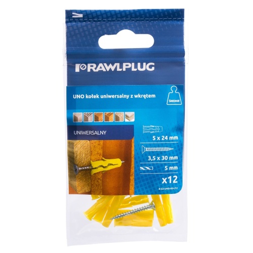 Kołek uniwersalny Uno 5 x 24 mm z wkrętem 12 szt.RAWLPLUG