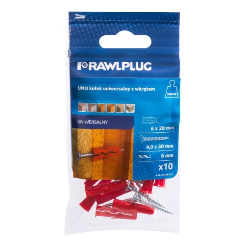 Kołek uniwersalny Uno 6 x 28 mm z wkrętem 10 szt.RAWLPLUG