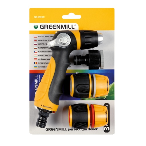 Zestaw złączek na wąż 1/2 z pistoletem na kran 3/4-1/2 GREENMILL AQUASYSTEM