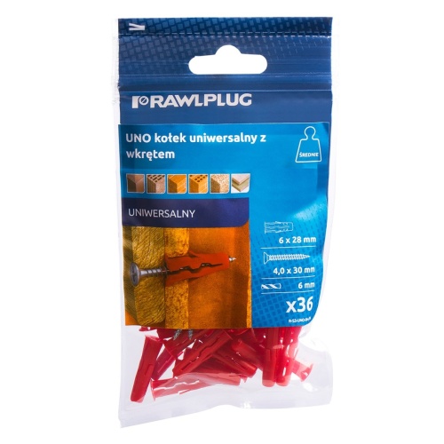 Kołek uniwersalny Uno 6 x 28 mm z wkrętem 36 szt.RAWLPLUG